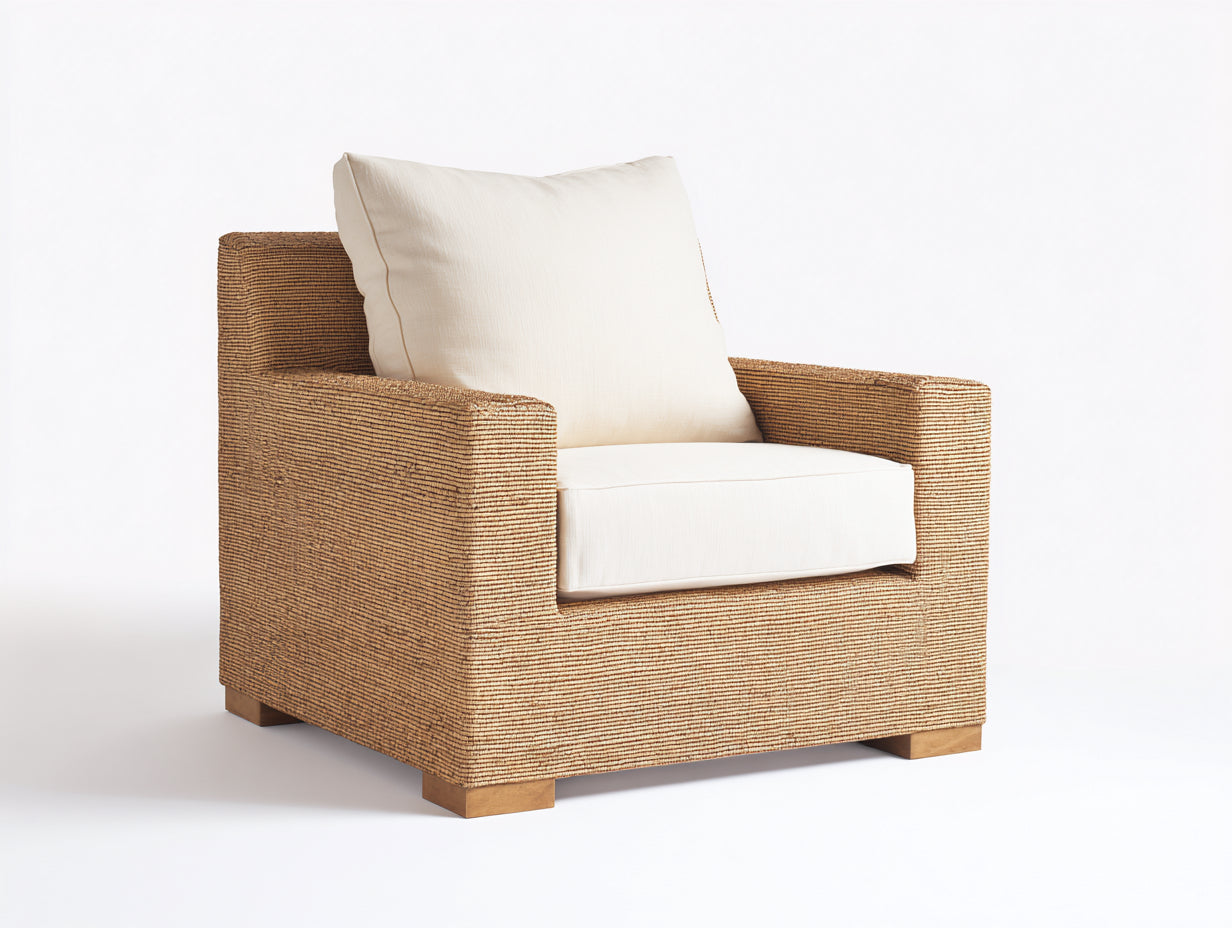 Sillones de ratán 94x86x78 cm de ratán y madera - marrón-beige - estilo moderno para jardín