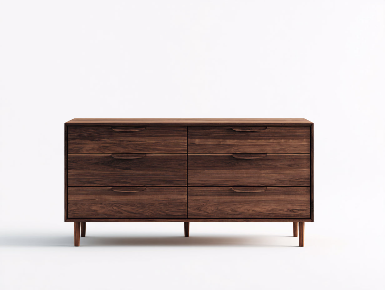 Cómodas 150x45x82 cm - madera marrón con 6 cajones - diseño moderno para dormitorio