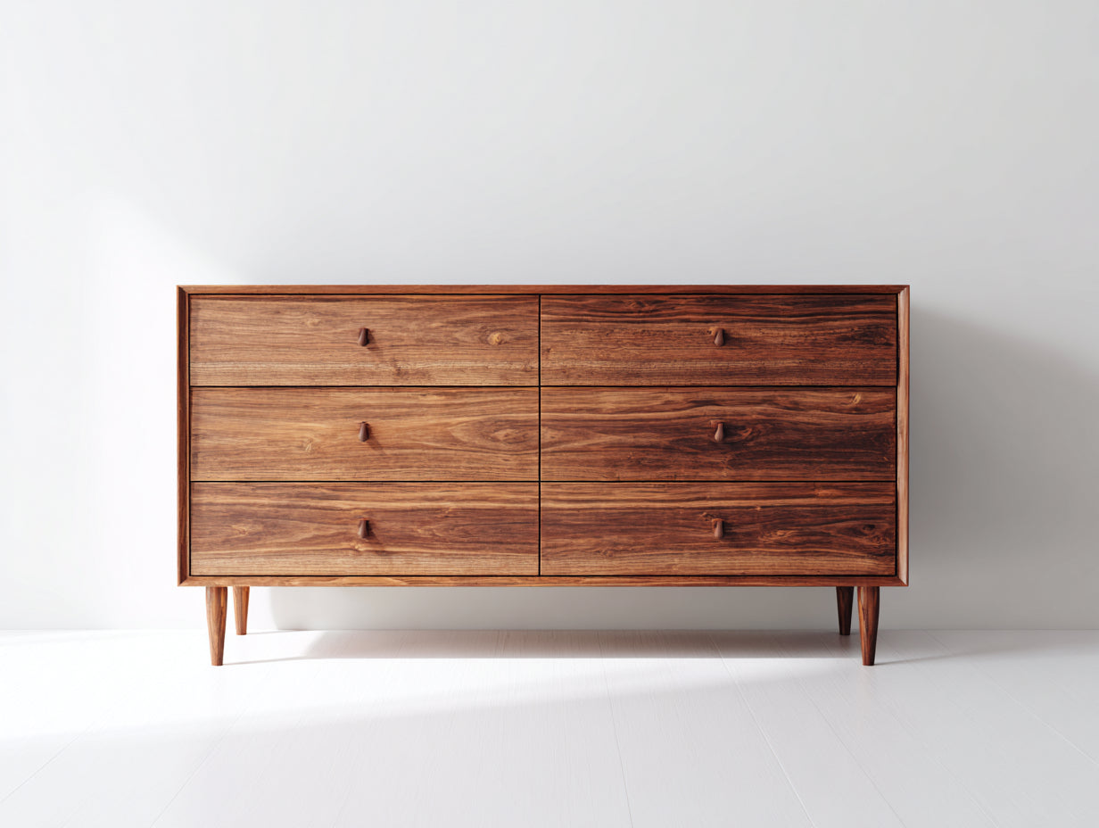 Cómodas 150x45x85 cm - madera marrón con 6 cajones - diseño retro para dormitorio