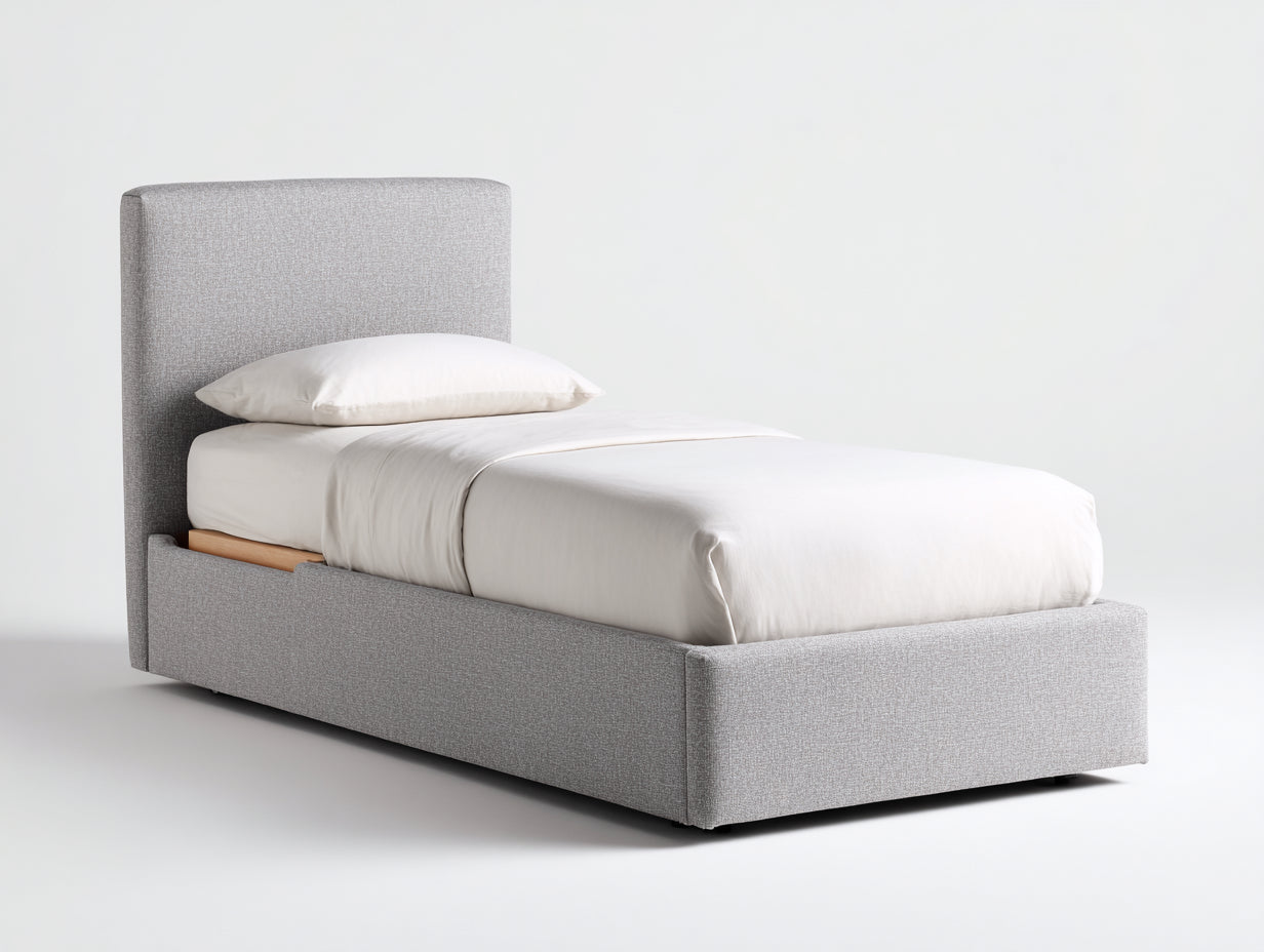 Camas individuales tapizada tela 202x96x112 cm - gris claro - diseño elegante para dormitorio