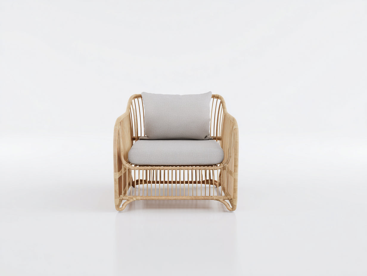Sillones de ratán ratán y tela 85x78x78 cm - Beige-Gris - Estilo natural