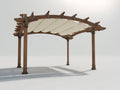 Pérgola de jardín 400x300x260 cm - madera marrón y toldo beige - diseño arqueado para exterior