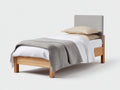Cama individual de madera y cabecero tapizado 205x95x105 cm - madera natural - diseño moderno para dormitorio