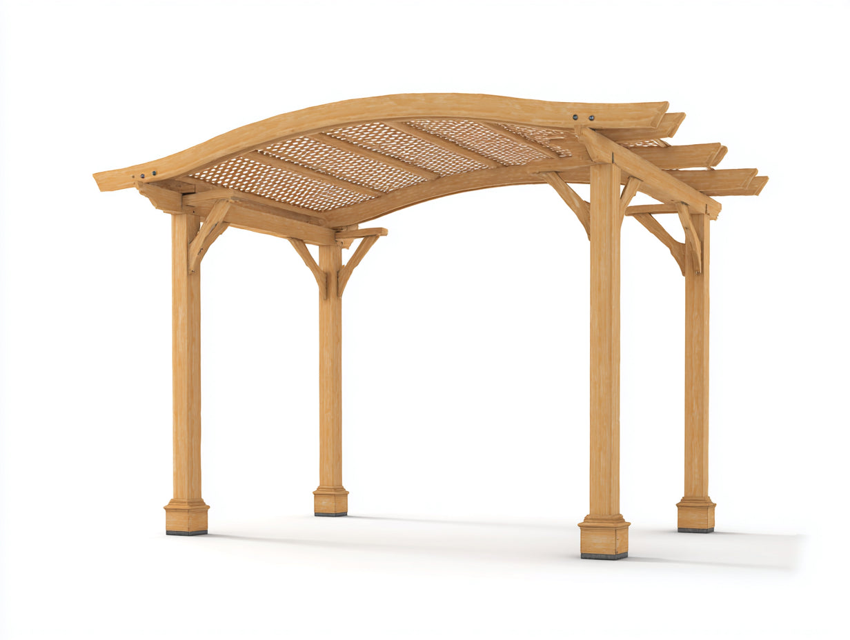Pérgola de jardín de madera con techo enrejado 360x280x250 cm - madera natural - diseño clásico para exterior