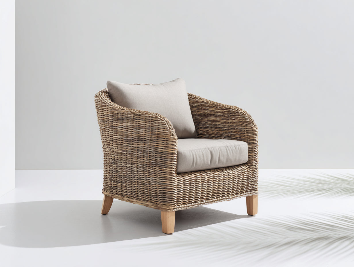 Sillones de ratán 82x76x80 cm - ratán natural y patas de madera marrón - diseño moderno para jardín