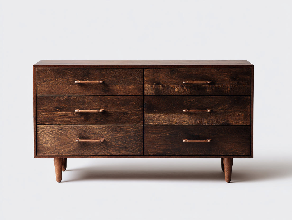 Cómodas 140x45x80 cm de madera - marrón - estilo moderno con 6 cajones