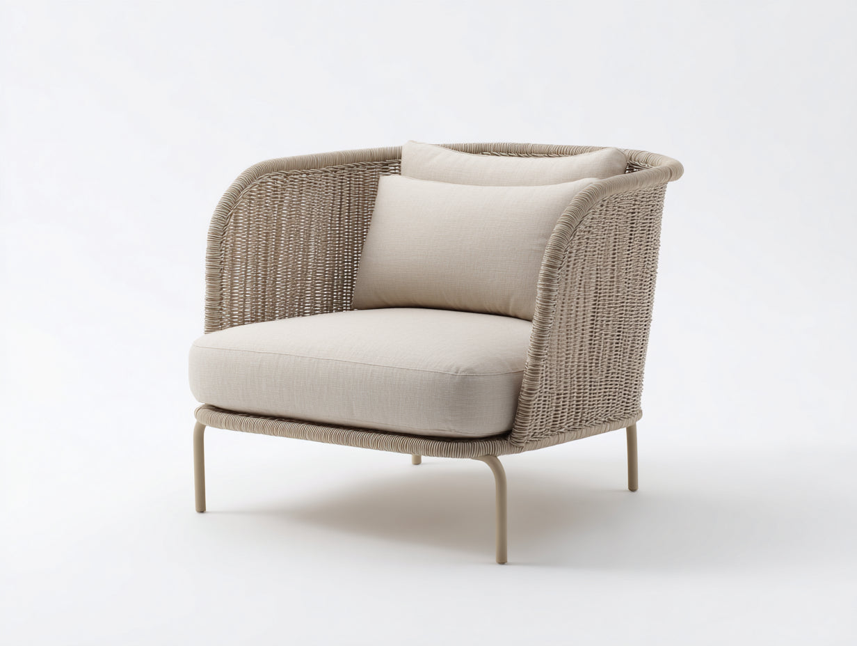 Sillones de ratán 90x82x78 cm de ratán y metal - beige - estilo moderno para jardín