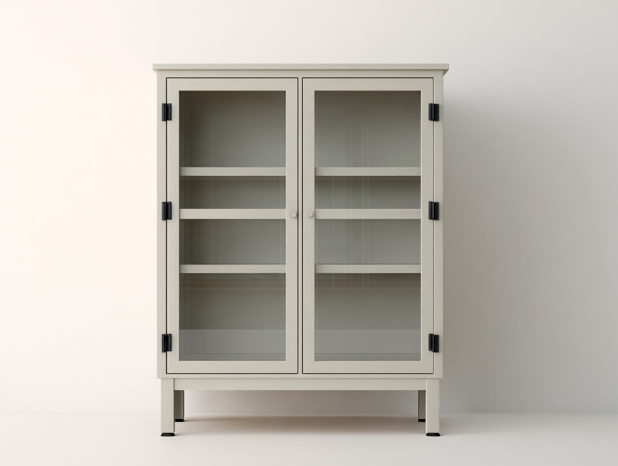 Vitrina madera y vidrio 105x42x150 cm - blanco crema - diseño moderno para comedor