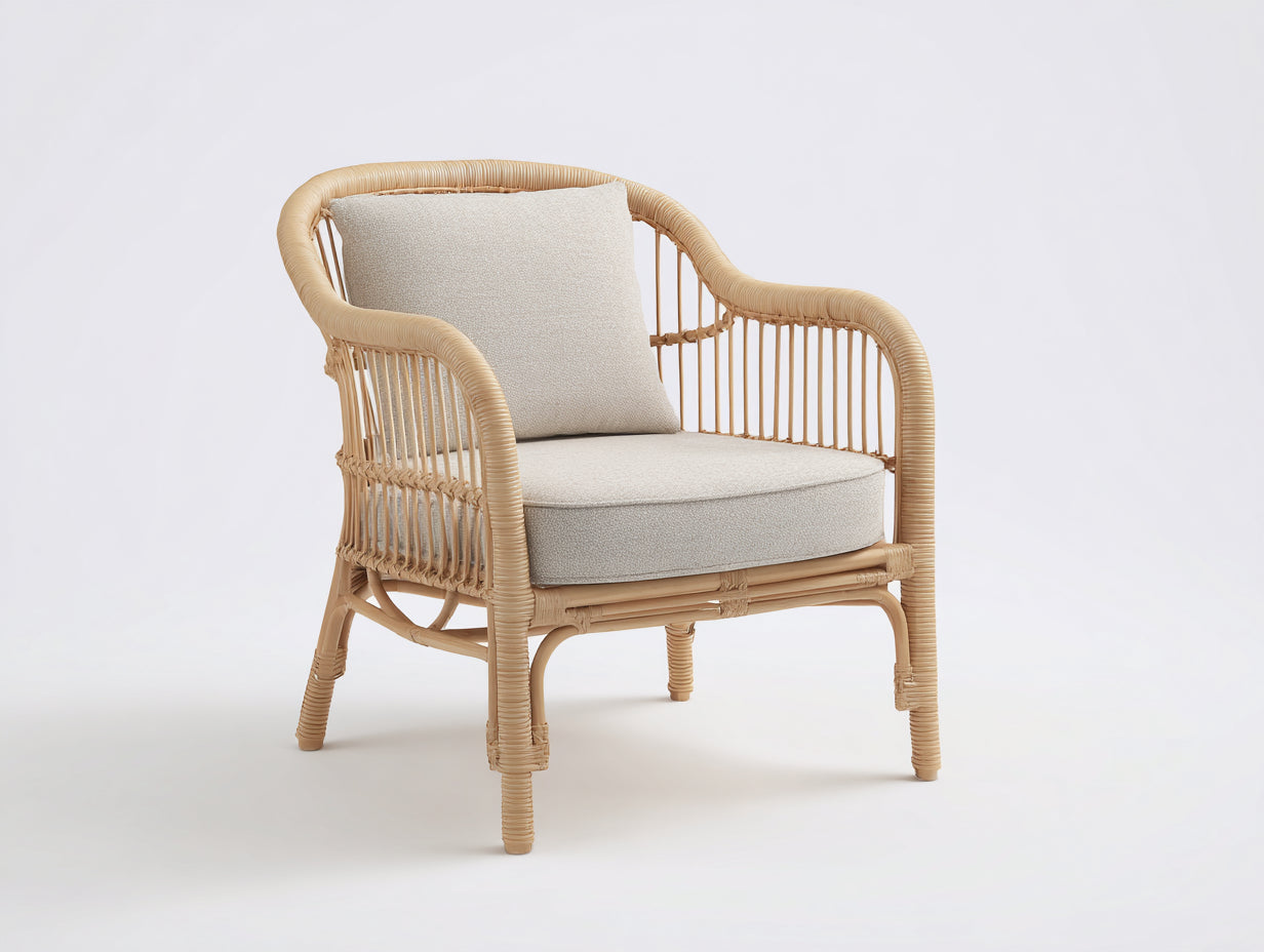 Sillón de ratán sintético con cojín 87x82x79 cm - beige - diseño rústico para salón