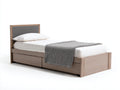 Camas individuales 200x90x95 cm - madera marrón y cabecero gris - diseño moderno para dormitorio