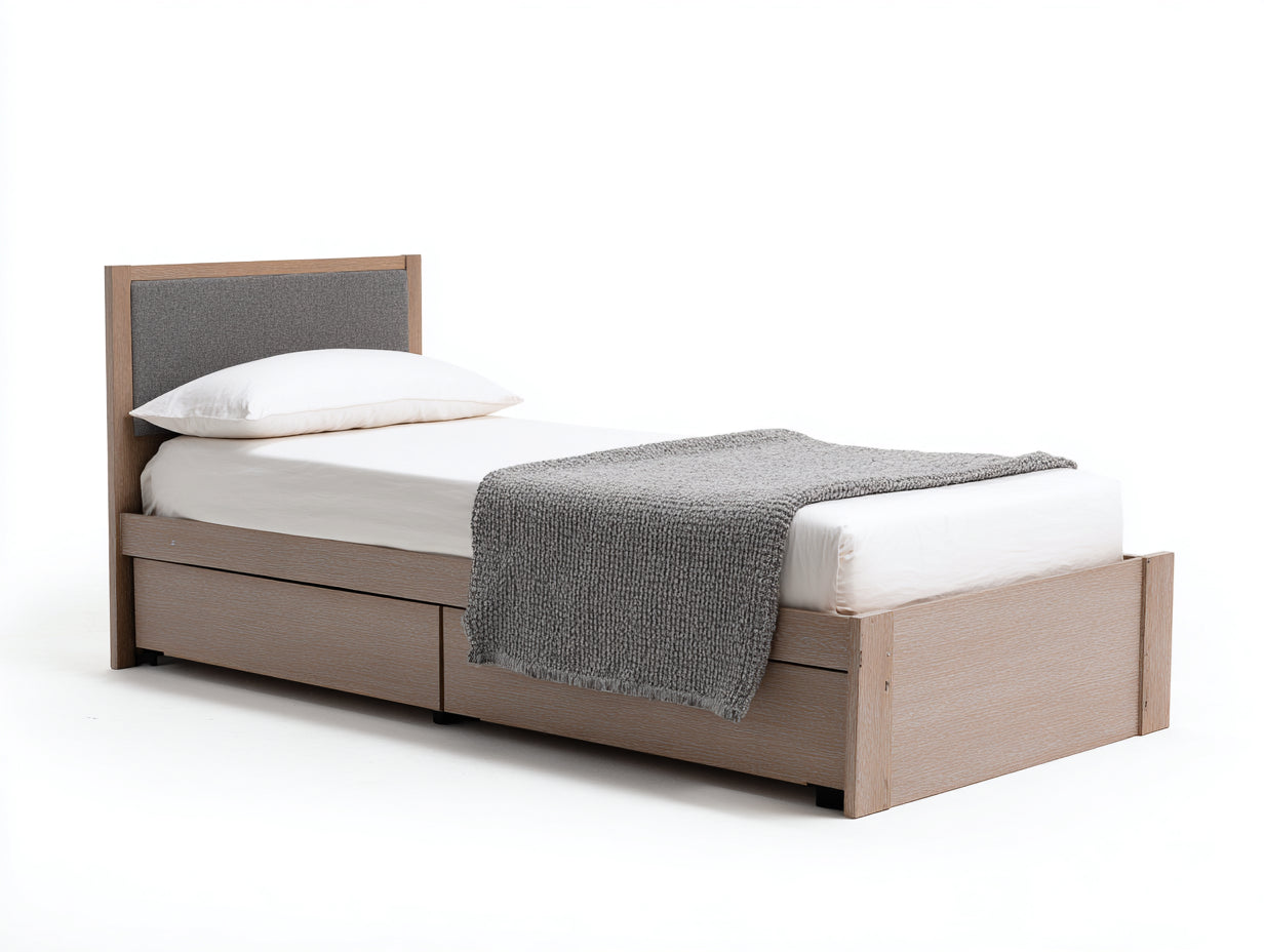 Camas individuales 200x90x95 cm - madera marrón y cabecero gris - diseño moderno para dormitorio