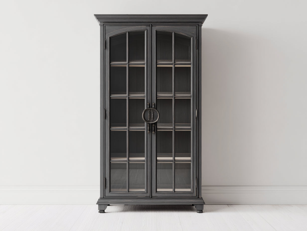 Vitrina de madera MDF y cristal 100x45x180 cm - negro - estilo clásico para salón