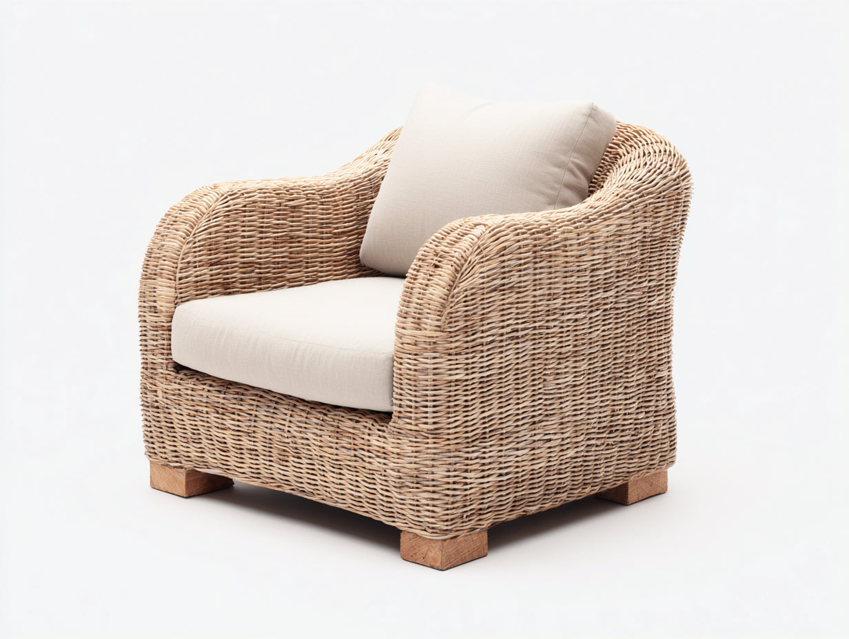 Sillones de ratán ratán y tela 102x90x86 cm - beige natural-crema - diseño exterior con asiento acolchado