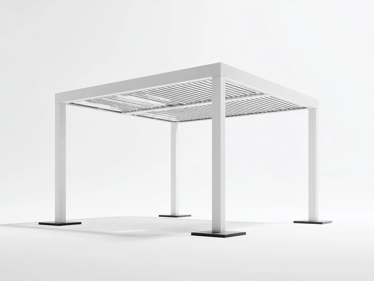 Pérgola de jardín 400x300x250 cm de aluminio - blanco - estilo moderno con techo de lamas