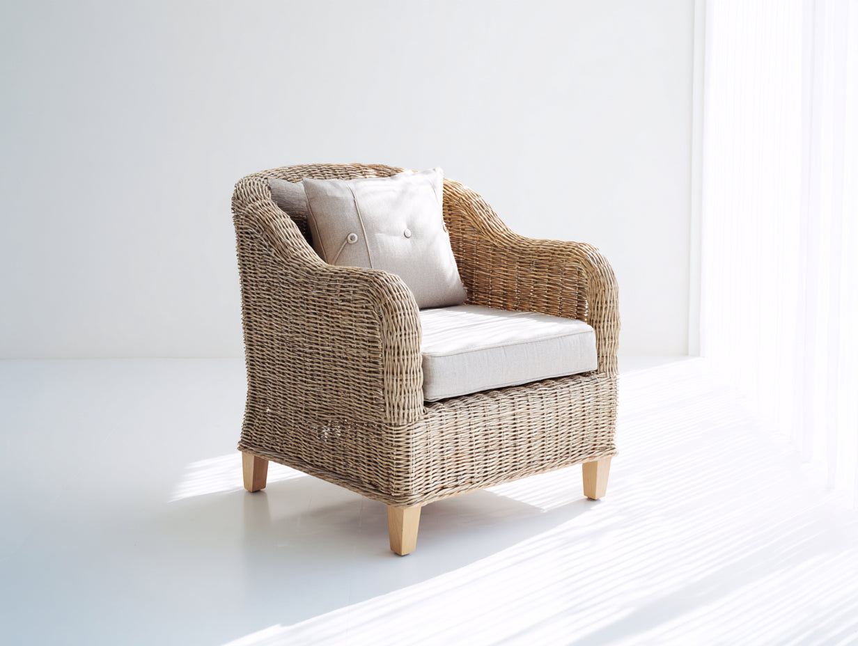 Sillón de ratán natural con cojín 88x85x80 cm - natural - estilo rústico para salón
