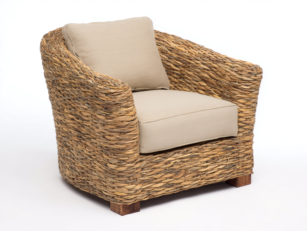 Sillones de ratán 95x88x80 cm de ratán y madera - marrón-beige - estilo rústico para jardín