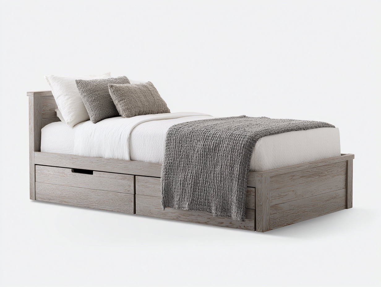 Camas individuales 205x100x82 cm de madera - blanco envejecido - estilo rústico con cajones