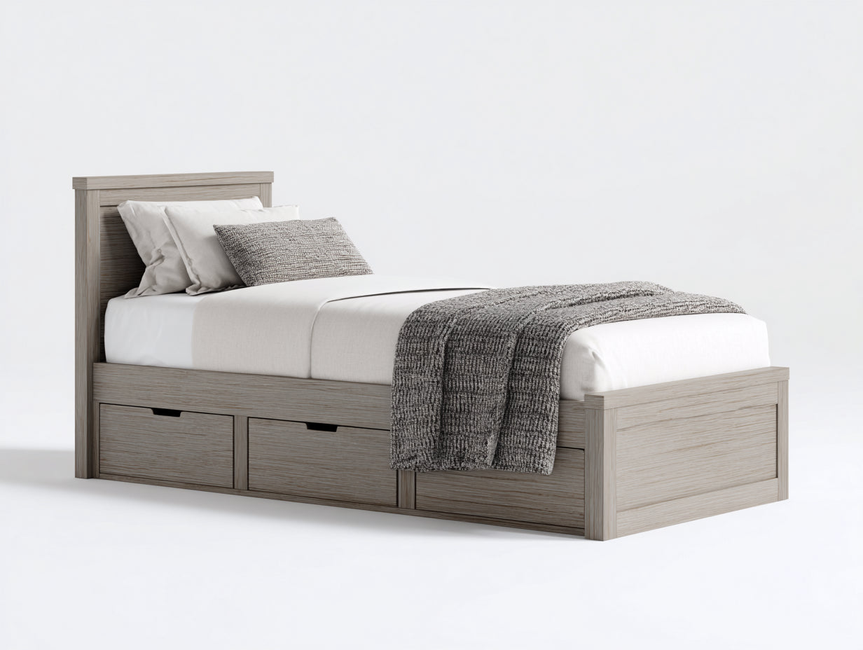 Camas individuales 200x90x100 cm - madera beige grisáceo con cajones - diseño moderno para dormitorio