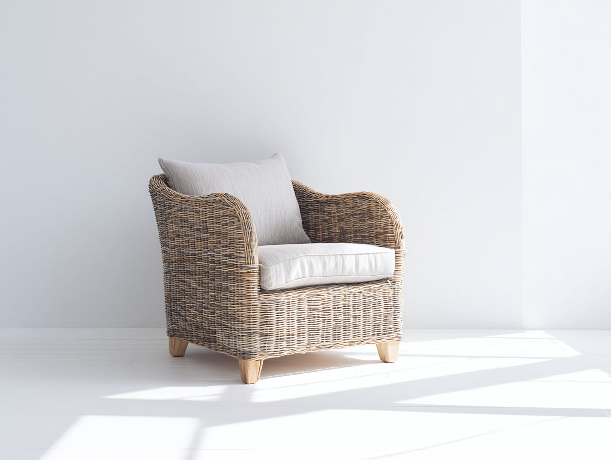 Sillones de ratán 92x84x82 cm de ratán y madera - marrón-beige - estilo rústico para jardín