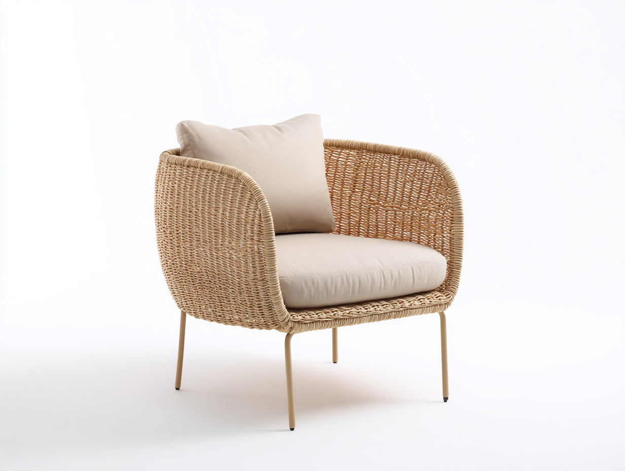 Sillones de ratán ratán y tela 82x78x82 cm - Beige-Marrón - Estilo natural