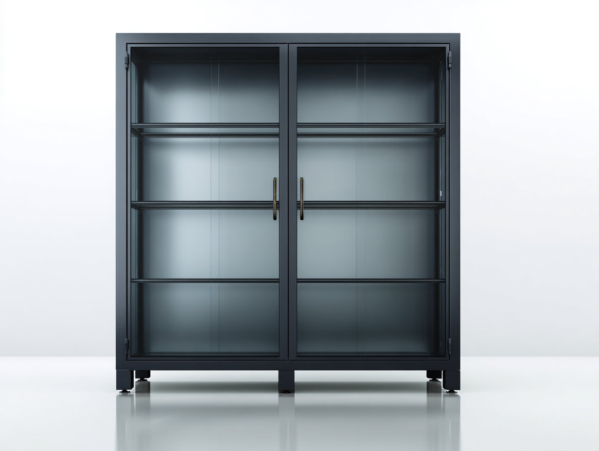 Vitrina 110x40x130 cm - metal y vidrio gris oscuro - diseño moderno para salón