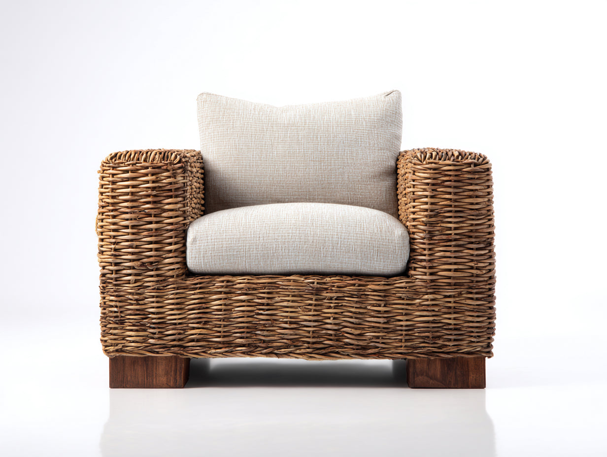Sillones de ratán trenzado 95x82x78 cm - natural - diseño rústico para salón
