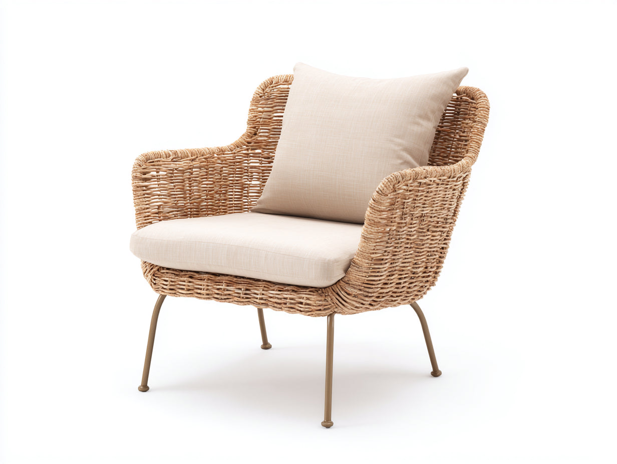 Sillones de ratán 78x72x82 cm - ratán natural y patas metálicas marrón - diseño moderno para jardín