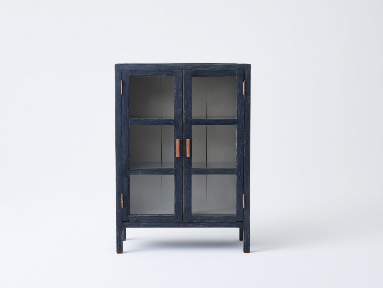 Vitrina 90x40x160 cm de madera maciza y cristal - azul oscuro - estilo moderno para salón y comedor