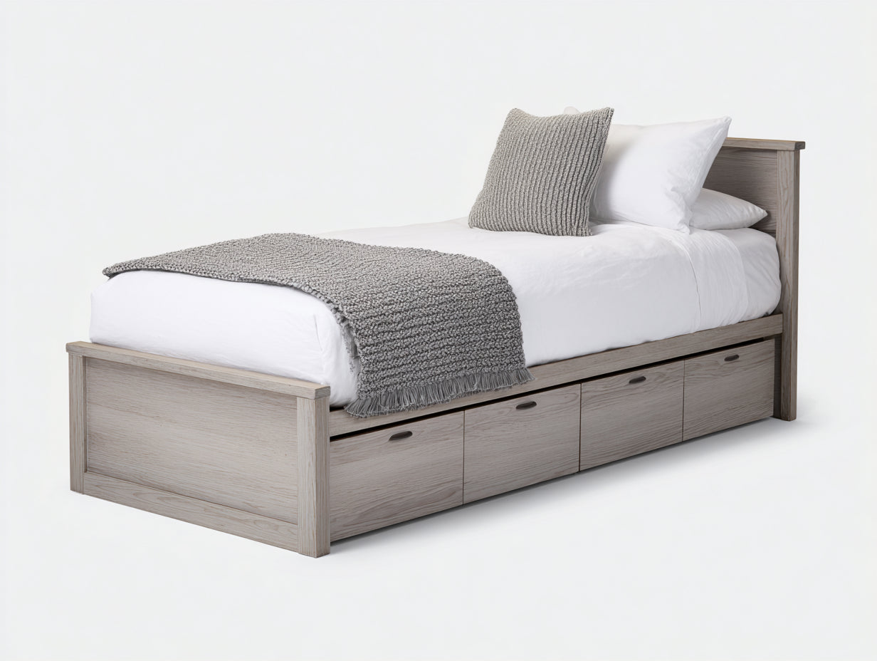 Cama individual de madera con cajones 208x96x82 cm - roble claro - diseño funcional para dormitorio