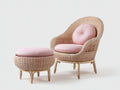 Sillones de ratán 86x78x88 cm - ratán natural y textil rosa con reposapiés - diseño bohemio para jardín