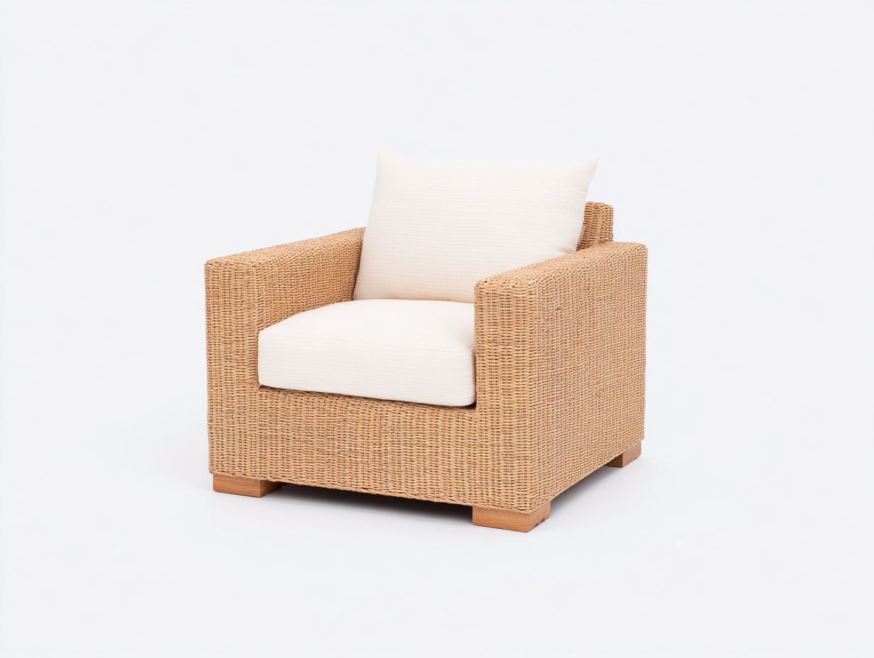 Sillones de ratán 88x80x72 cm - ratán natural y textil beige - diseño moderno para jardín