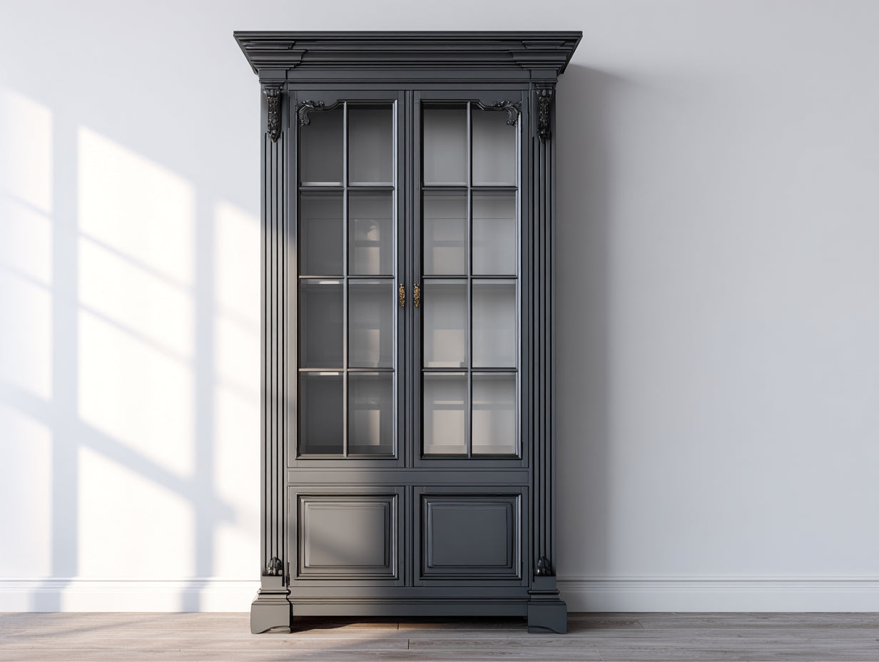 Vitrina madera y vidrio 120x45x220 cm - Negro - Estilo clásico