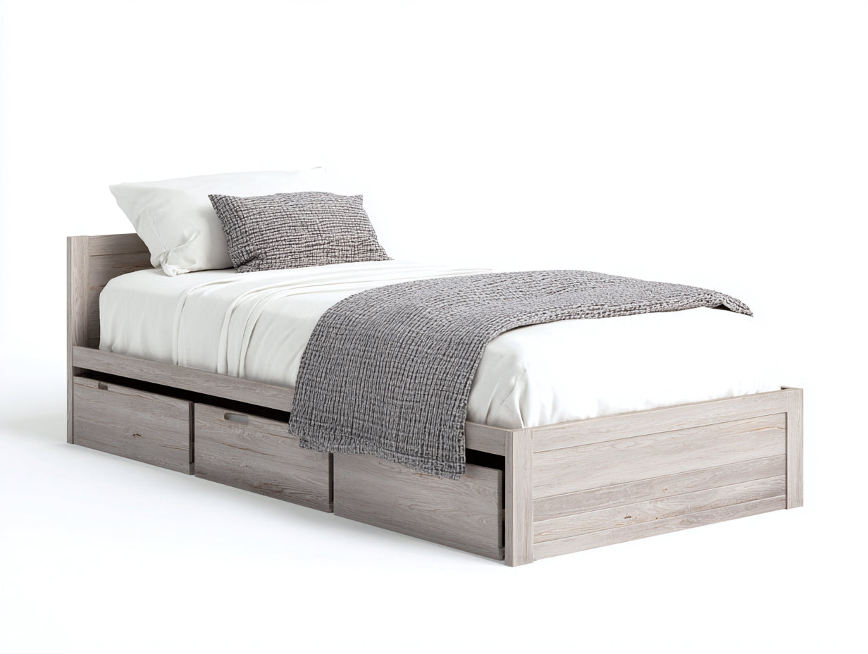 Camas individuales madera 200x100x85 cm - Beige-Gris - Con cajones