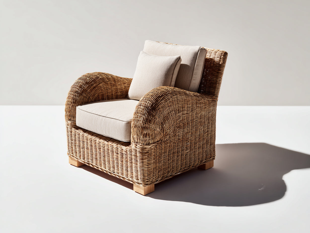 Sillones de ratán ratán y tela 105x92x88 cm - marrón natural-beige - diseño exterior con asiento acolchado