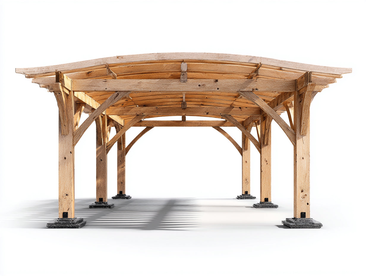 Pérgola de jardín de madera con techo arqueado 420x300x245 cm - madera natural - diseño rústico para exterior