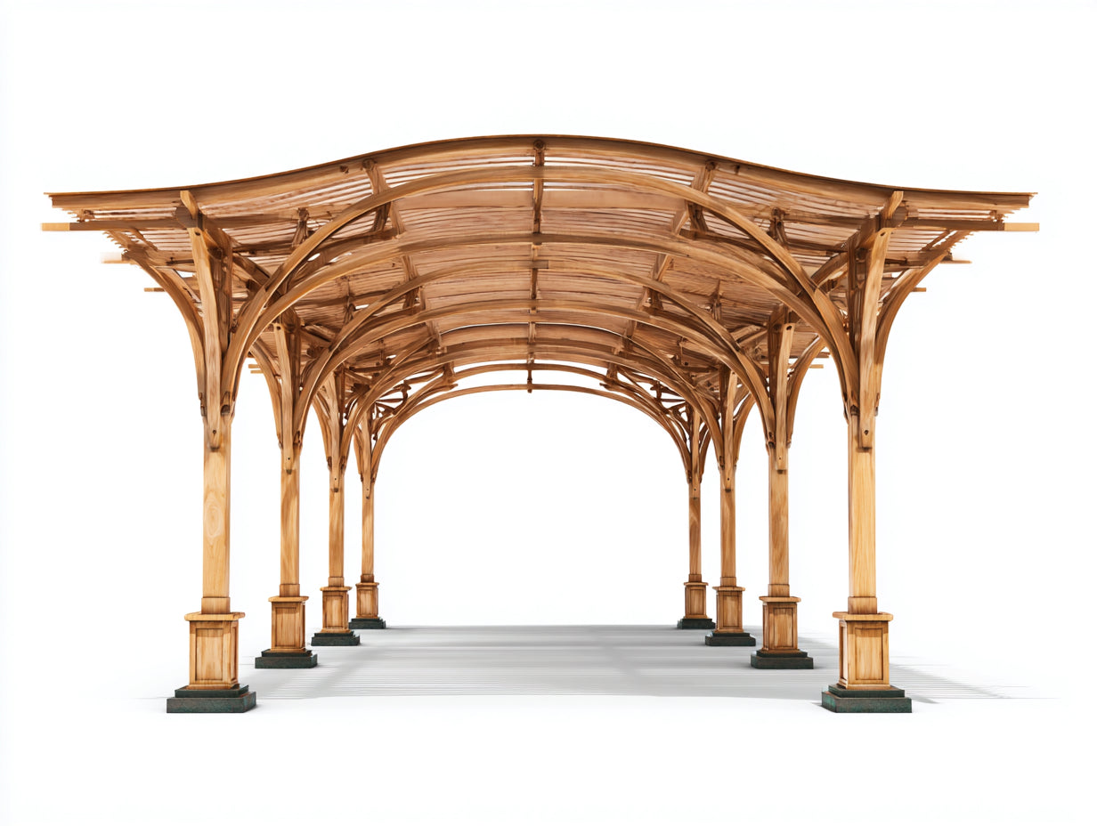 Pérgola de jardín 600x350x300 cm - madera marrón - diseño arqueado para exterior